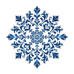 Blue floral design with intricate details, isolated on white background.