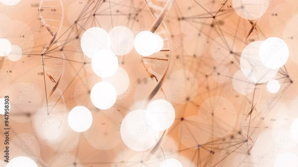 Poster dna strands and molecular structures animation over abstract background with light bokeh