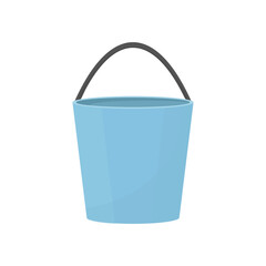 Simple bucket in cartoon style on a white background. Plastic, iron bucket in blue. Empty bucket
