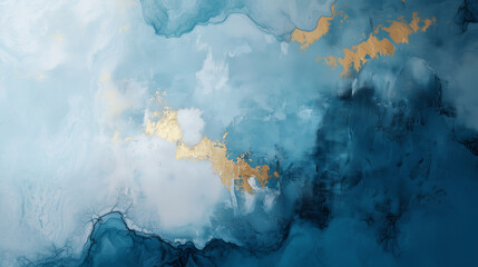 Contrast abstract shades of blue oil artistic painting, gold brass details, oil painting textured for decor and interiors or background and wallpaper. AI generated.