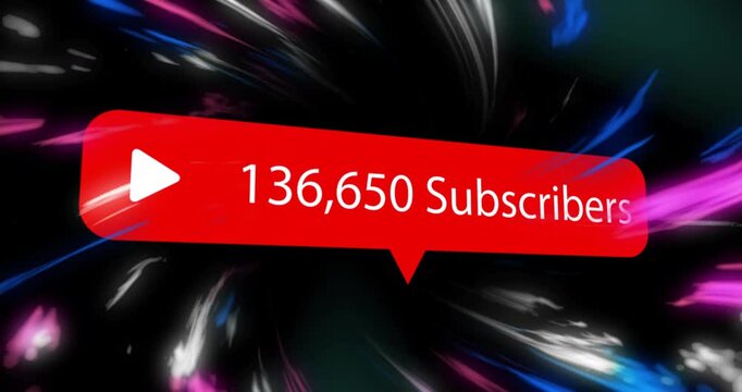 136,650 Subscribers text animation over colorful abstract background