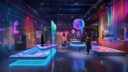 Futuristic Neon Interior Design with Interactive Display