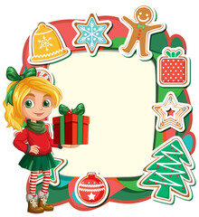 Festive Holiday Frame with Girl