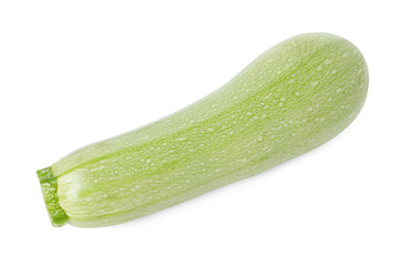 One fresh ripe zucchini isolated on white, top view