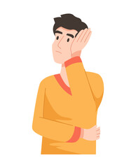 Person wondering and thinking, character discussing and gesturing, emphasizing teamwork and collaboration