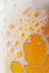 Obraz premium Close-up of a yellow beer texture with white foam on top