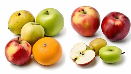 apple and orange on white background