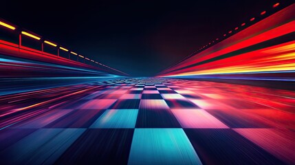 Race track finish line racing on light night