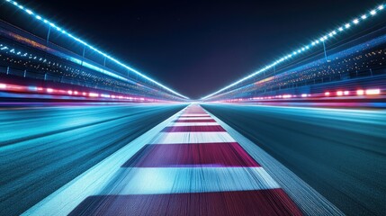 Race track finish line racing on light night