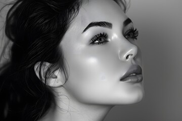Fototapeta premium Captivating Black and White Portrait of a Woman with Striking Features