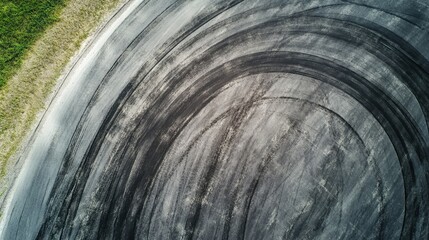 Aerial top view car tire marks burnout  Tire marks on the asphalt road  Tire mark on race track texture and background.
