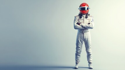an f1 racing car driver standing. 