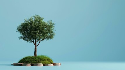 Green Tree Growing on a Pile of Coins