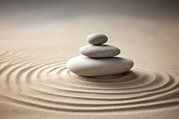 Balanced stones on sandy surface
