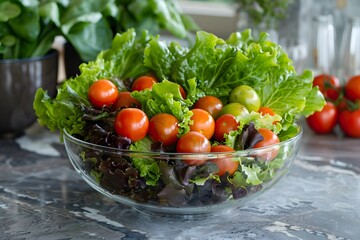 Fresh and Vibrant Salad Bowl with Cherry Tomatoes and Crisp Lettuce