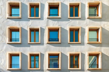 Fototapeta premium Modern Architectural Design Featuring Symmetrical Windows and Textured Wall