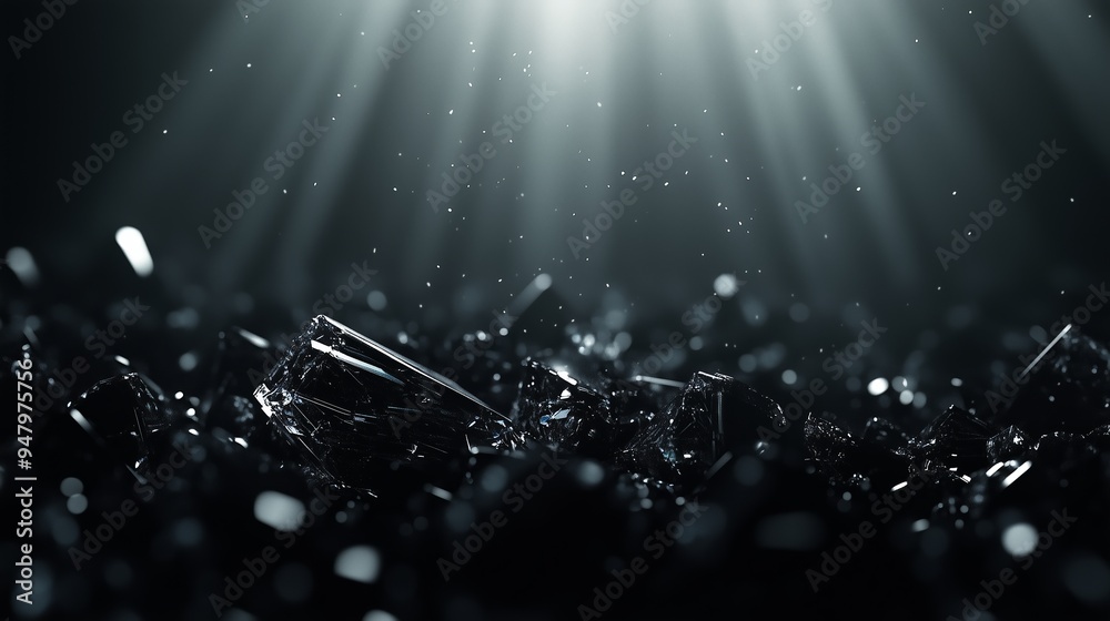 Poster shimmering shards of glass reflecting soft light in a darkened setting create a dramatic and captiva