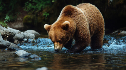 Obraz premium A brown bear playing by himself by the stream.