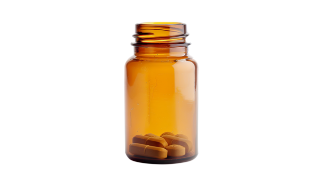 Empty pill bottle isolated on transparent background, PNG