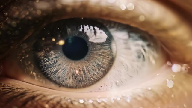 Close-up of eye with reflective light effects and details