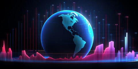 infographic, globe with vibrant graphs and data visualizations, global financial trends, analytics symbol