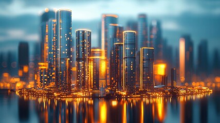 Fototapeta premium Real estate development, holographic trend visualization, symbolic growth, sleek urban setting