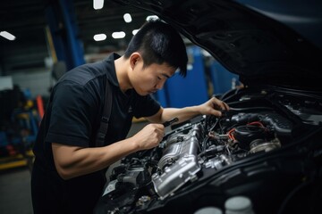 Male technician vehicle working adult.