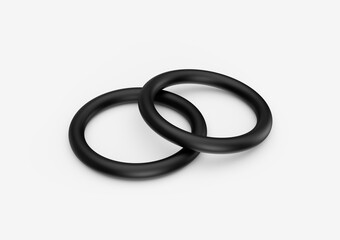 Fototapeta premium Two Black Shiny Circular Rubber O rings Crucial For Sealing Gaps In Industrial Use 3d Illustration