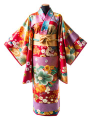 Floral-patterned Japanese kimono on transparent background