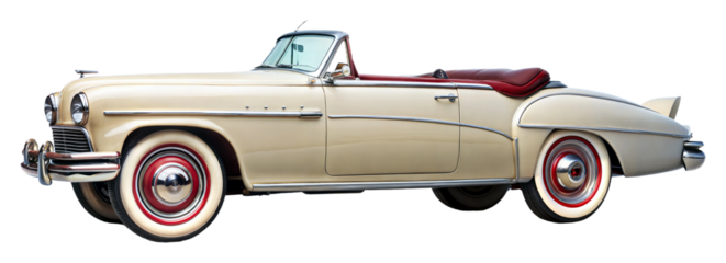 Classic convertible car parked on a sunny street on transparent background