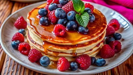 Homemade American Pancakes With Fresh Blueberry