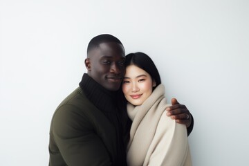 Fototapeta premium Portrait hugging photo white background.