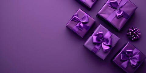 purple gift boxes on purple copyspace background