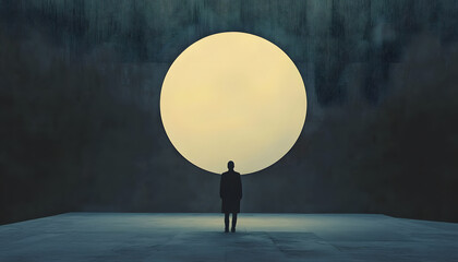 Obraz premium A large, empty space with a small, centered element, like a dot, circle, or tiny icon, emphasizing simplicity