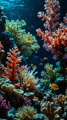 Fototapeta premium colorful coral reefs teeming with life deep underwater background 