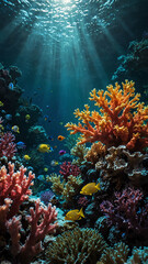 Obraz premium coral gardens bursting with color deep underwater background 