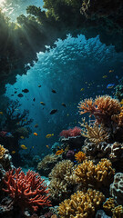 Obraz premium coral gardens bursting with color deep underwater background 