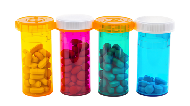 Pill bottles isolated on transparent background, PNG