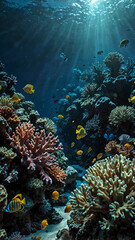 Obraz premium coral reefs bustling with marine activity deep underwater background 
