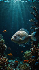 Obraz premium fish playing hide and seek deep underwater background 