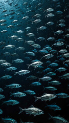 Obraz premium fish schools forming mesmerizing patterns deep underwater background 