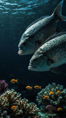 Obraz premium fish playing hide and seek deep underwater background 