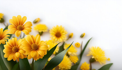 Bright yellow flowers arranged artfully against a light background highlighting nature's beauty in a serene setting
