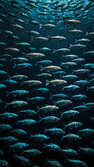 Obraz premium fish schools forming mesmerizing patterns deep underwater background 