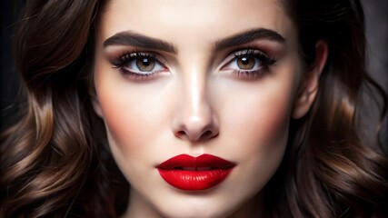 Fototapeta premium Beautiful White Girl With Red Lips Looks to the Camera