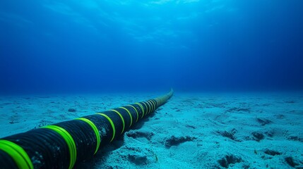 A black cable is currently floating in the ocean water