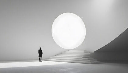 Obraz premium A large, empty space with a small, centered element, like a dot, circle, or tiny icon, emphasizing simplicity