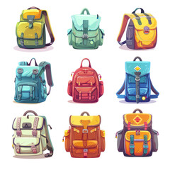 Fototapeta premium different types of backpacks, each with its own personality on white background .
