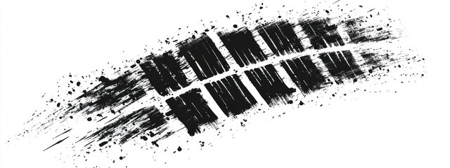 Grunge tire track  wheel braking marks. Truck  car or motorcycle tread pattern silhouette. Auto race  motorsport  speed racing design element. Vector illustration