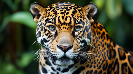 Fototapeta premium An adult jaguar in the amazon jungle --ar 16:9 --v 6.1 Job ID: 9e0f2445-4cb0-43b7-9761-ec118077d52b